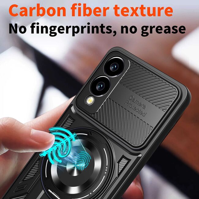 Husa pentru  Samsung Galaxy S25 Edge TitanX HaloStand Pro cu Inel Pivotant Magnetic 360° & Kickstand, Textura Carbon, protectie lentile - Mov