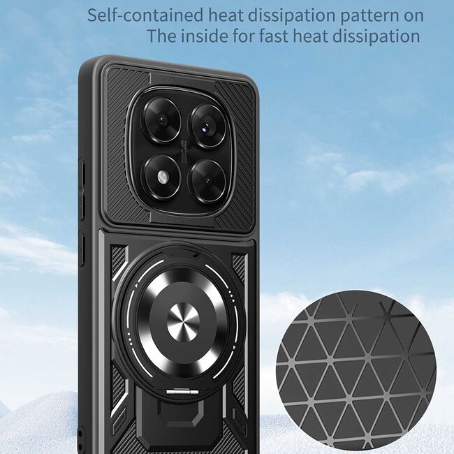 Husa pentru  Xiaomi Redmi Note 14 Pro+ Plus / Note 14 Pro 5G TitanX HaloStand Pro cu Inel Pivotant Magnetic 360° & Kickstand, Textura Carbon, protectie lentile - Mov