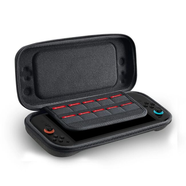 Husa durabila HardShield pentru Nintendo Switch 2 – Protectie Rigida, Compartiment pentru 10 Jocuri, Design Compact – Gri inchis