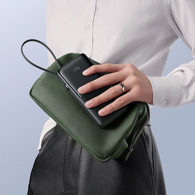 Power Bank 10000mAh, 20W, Cablu Incorporat Type-C - Baseus Bipow 2 - Negru