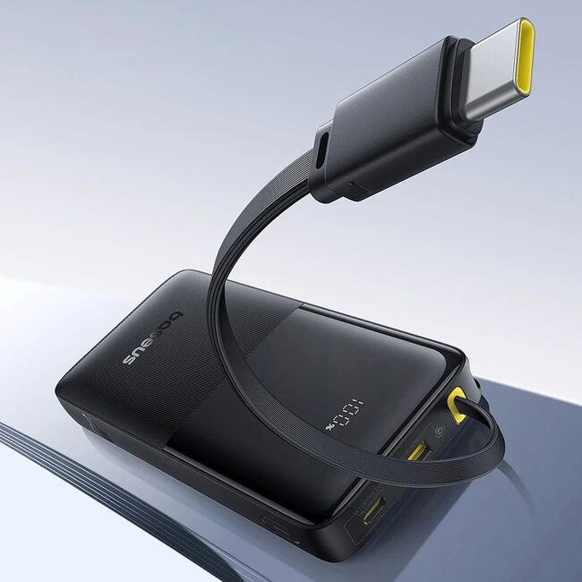 Power Bank 10000mAh, 20W, Cablu Incorporat Type-C - Baseus Bipow 2 - Negru