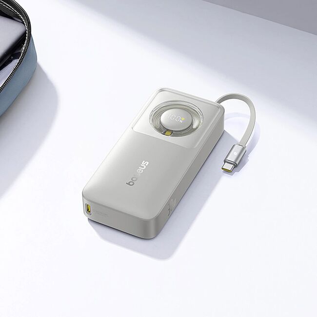 Power Bank 10000mAh, 30W, Cablu Incorporat Type-C - Baseus Free2Pull - Gri