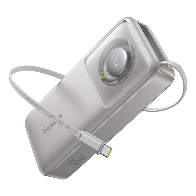 Power Bank 20000mAh, 65W, Cablu Incorporat Type-C - Baseus Free2Pull - Gri