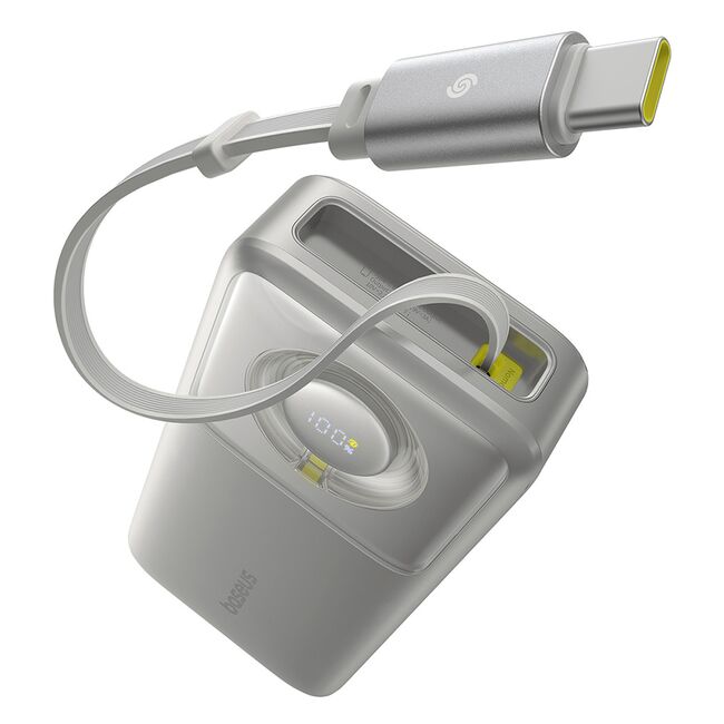 Power Bank 20000mAh, 65W, Cablu Incorporat Type-C - Baseus Free2Pull - Gri
