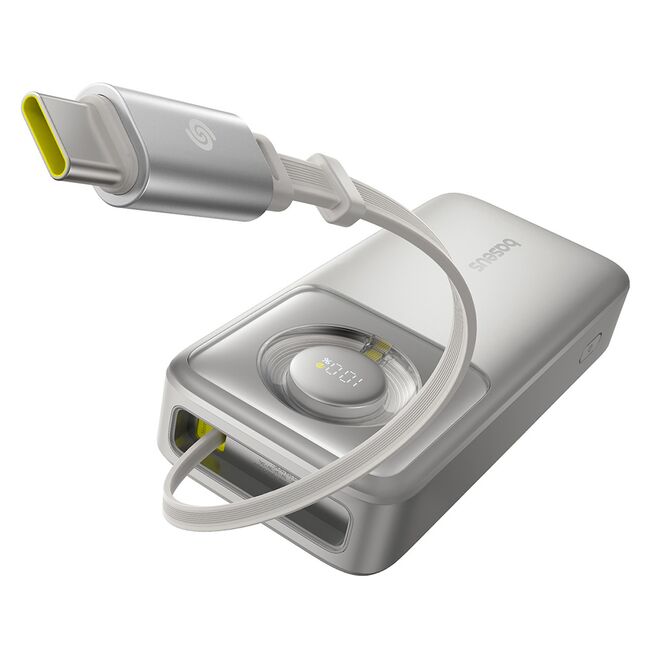 Power Bank 20000mAh, 65W, Cablu Incorporat Type-C - Baseus Free2Pull - Gri