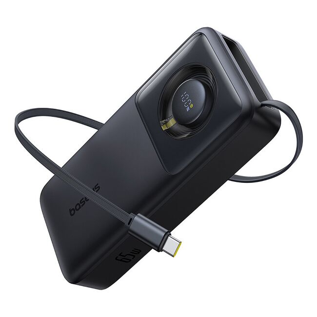 Power Bank 20000mAh, 65W, Cablu Incorporat Type-C - Baseus Free2Pull - Negru