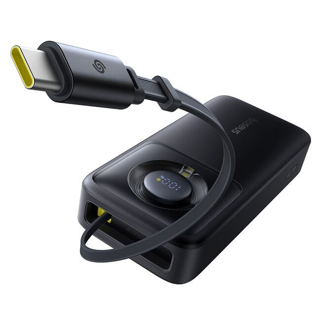 Power Bank 20000mAh, 65W, Cablu Incorporat Type-C - Baseus Free2Pull - Negru