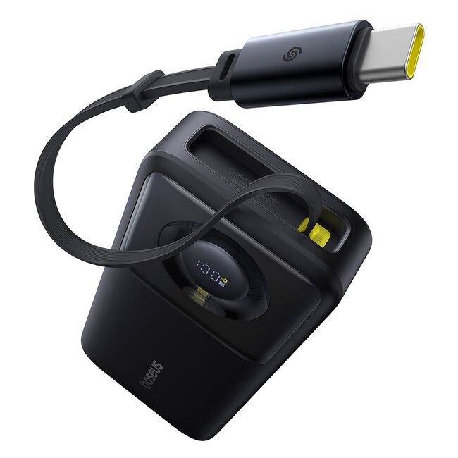 Power Bank 20000mAh, 65W, Cablu Incorporat Type-C - Baseus Free2Pull - Negru