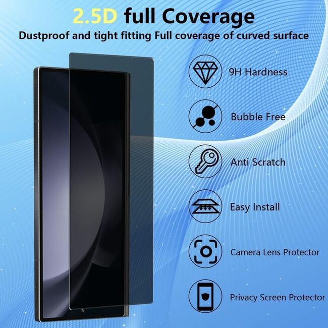Folie sticla pentru  Samsung Galaxy Z Fold 7 pentru ecranul exterior 111D Privacy Full Glue, negru