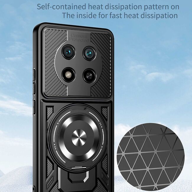 Husa pentru  Honor Magic 7 Lite TitanX HaloStand Pro cu Inel Pivotant Magnetic 360° & Kickstand, Textura Carbon, protectie lentile - Mov