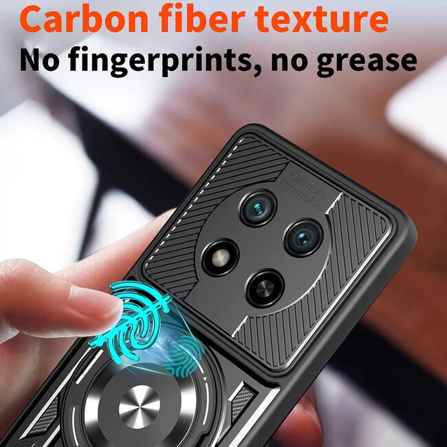 Husa pentru  Honor Magic 7 Lite TitanX HaloStand Pro cu Inel Pivotant Magnetic 360° & Kickstand, Textura Carbon, protectie lentile - Mov