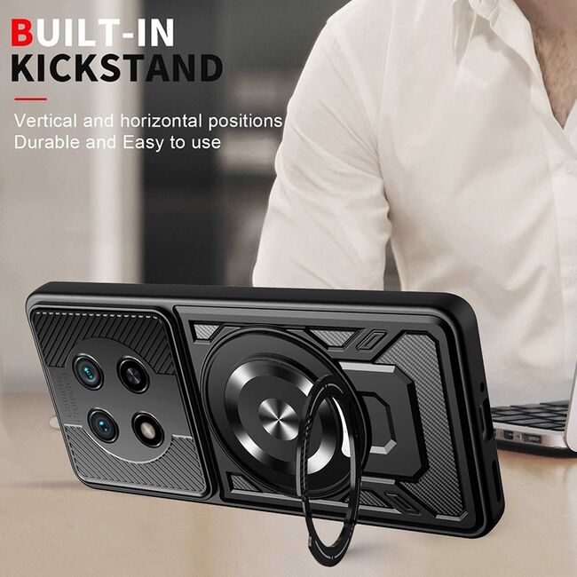 Husa pentru  Honor Magic 7 Lite TitanX HaloStand Pro cu Inel Pivotant Magnetic 360° & Kickstand, Textura Carbon, protectie lentile - Mov
