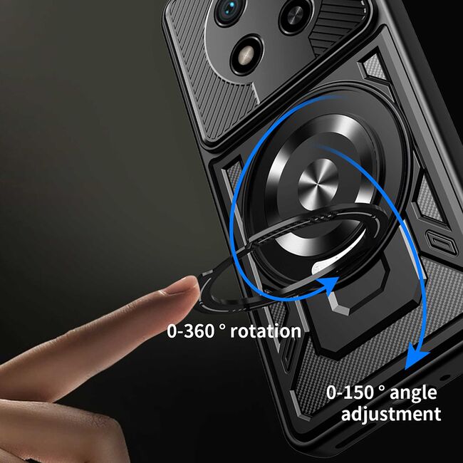 Husa pentru  Honor Magic 7 Lite TitanX HaloStand Pro cu Inel Pivotant Magnetic 360° & Kickstand, Textura Carbon, protectie lentile - Mov