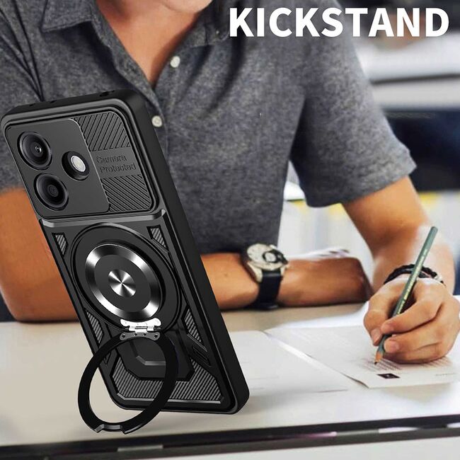 Husa pentru  Oppo A5 Pro 5G TitanX HaloStand Pro cu Inel Pivotant Magnetic 360° & Kickstand, Textura Carbon, protectie lentile - Mov