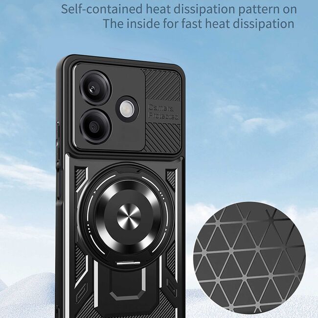 Husa pentru  Oppo A5 Pro 5G TitanX HaloStand Pro cu Inel Pivotant Magnetic 360° & Kickstand, Textura Carbon, protectie lentile - Mov