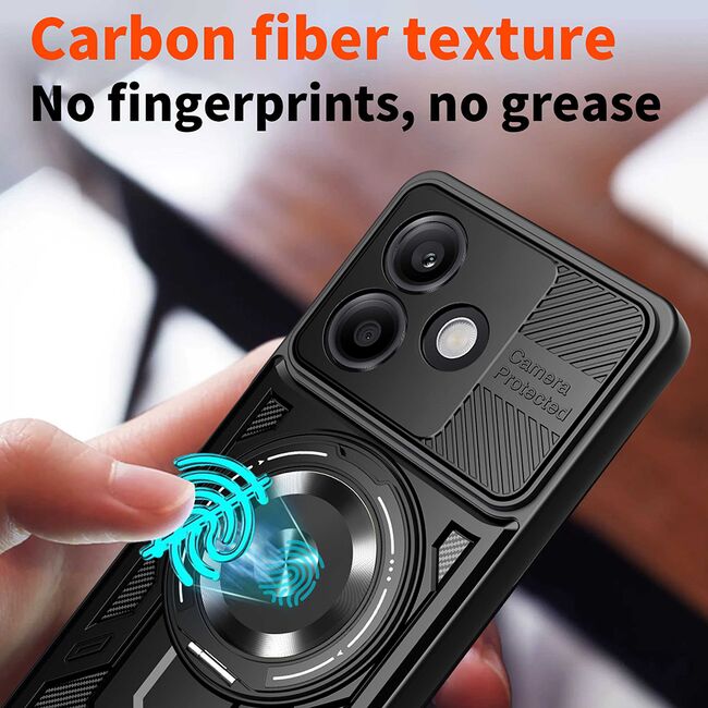 Husa pentru  Oppo A5 Pro 5G TitanX HaloStand Pro cu Inel Pivotant Magnetic 360° & Kickstand, Textura Carbon, protectie lentile - Negru