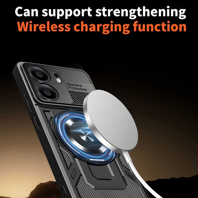 Husa pentru  Oppo Reno 13F, 13FS 4G, 5G TitanX HaloStand Pro cu Inel Pivotant Magnetic 360° & Kickstand, Textura Carbon, protectie lentile - Mov