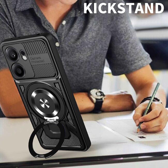 Husa pentru  Oppo Reno 13F, 13FS 4G, 5G TitanX HaloStand Pro cu Inel Pivotant Magnetic 360° & Kickstand, Textura Carbon, protectie lentile - Mov