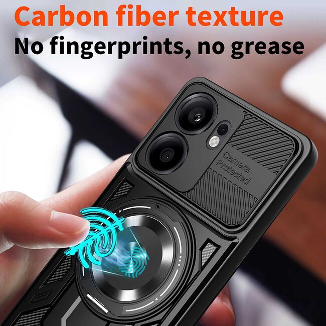 Husa pentru  Oppo Reno 13F, 13FS 4G, 5G TitanX HaloStand Pro cu Inel Pivotant Magnetic 360° & Kickstand, Textura Carbon, protectie lentile - Mov