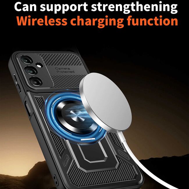 Husa pentru  Samsung Galaxy A05s TitanX HaloStand Pro cu Inel Pivotant Magnetic 360° & Kickstand, Textura Carbon, protectie lentile - Mov