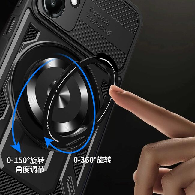 Husa pentru  Samsung Galaxy A06 TitanX HaloStand Pro cu Inel Pivotant Magnetic 360° & Kickstand, Textura Carbon, protectie lentile - Mov