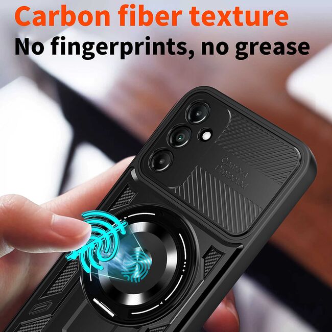 Husa pentru  Samsung Galaxy A16 TitanX HaloStand Pro cu Inel Pivotant Magnetic 360° & Kickstand, Textura Carbon, protectie lentile - Mov