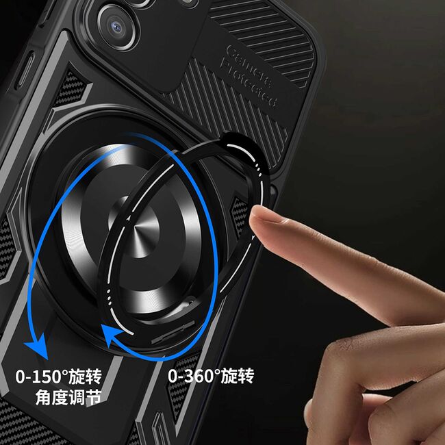 Husa pentru  Samsung Galaxy A16 TitanX HaloStand Pro cu Inel Pivotant Magnetic 360° & Kickstand, Textura Carbon, protectie lentile - Mov