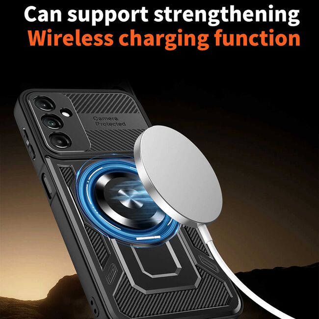Husa pentru  Samsung Galaxy A16 TitanX HaloStand Pro cu Inel Pivotant Magnetic 360° & Kickstand, Textura Carbon, protectie lentile - Mov