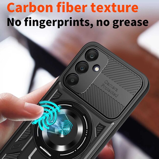 Husa pentru  Samsung Galaxy A25 TitanX HaloStand Pro cu Inel Pivotant Magnetic 360° & Kickstand, Textura Carbon, protectie lentile - Mov
