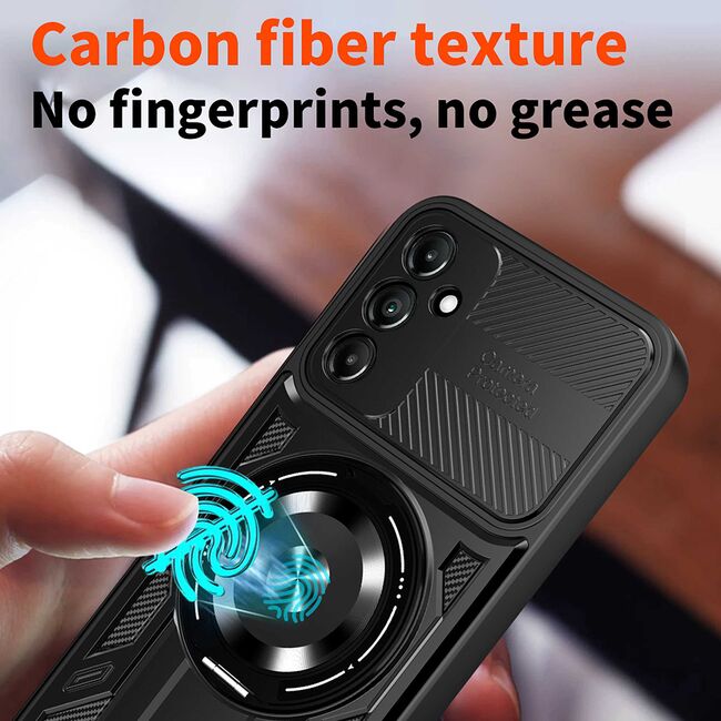 Husa pentru  Samsung Galaxy A26 TitanX HaloStand Pro cu Inel Pivotant Magnetic 360° & Kickstand, Textura Carbon, protectie lentile - Mov