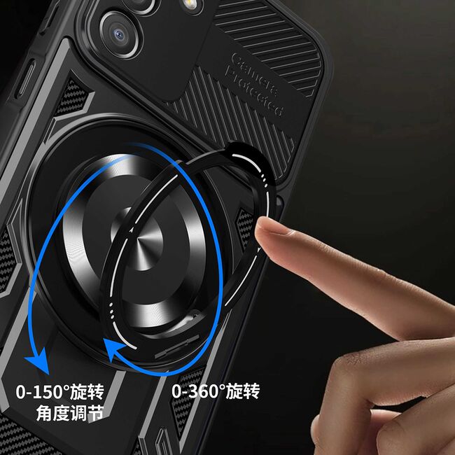 Husa pentru  Samsung Galaxy A26 TitanX HaloStand Pro cu Inel Pivotant Magnetic 360° & Kickstand, Textura Carbon, protectie lentile - Mov