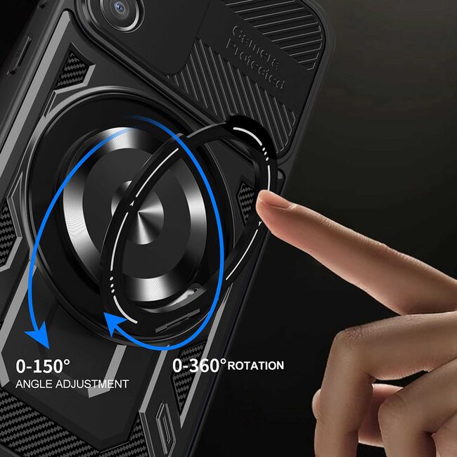 Husa pentru  Samsung Galaxy A56 / A36 TitanX HaloStand Pro cu Inel Pivotant Magnetic 360° & Kickstand, Textura Carbon, protectie lentile - Mov