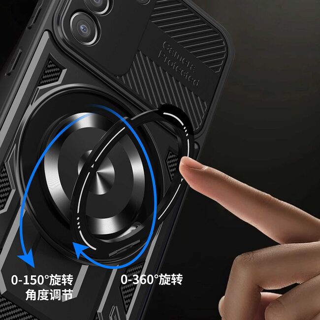 Husa pentru  Samsung Galaxy S23 TitanX HaloStand Pro cu Inel Pivotant Magnetic 360° & Kickstand, Textura Carbon, protectie lentile - Mov