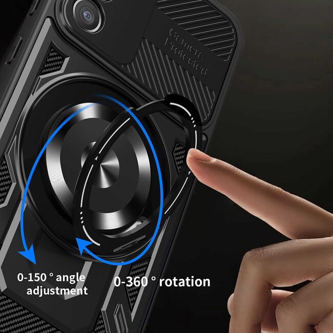 Husa pentru  Samsung Galaxy S24 FE TitanX HaloStand Pro cu Inel Pivotant Magnetic 360° & Kickstand, Textura Carbon, protectie lentile - Mov