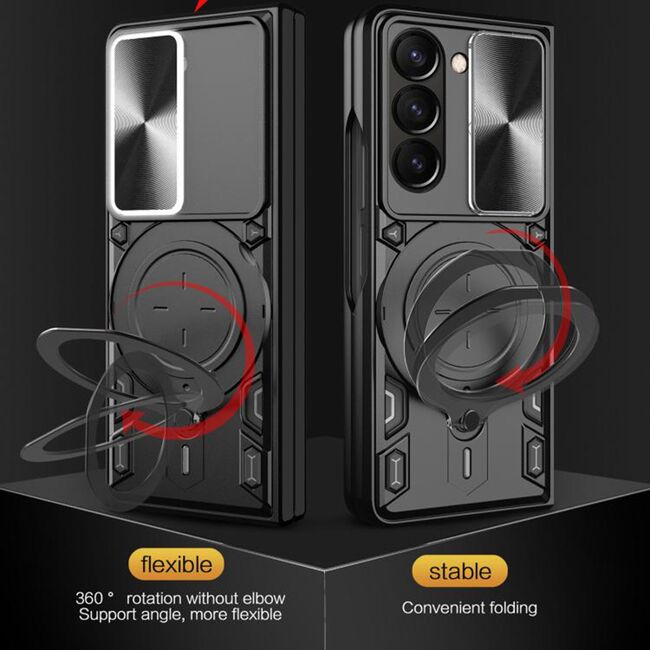 Husa pentru  Samsung Galaxy Z Fold 7 cu protecție pentru cameră și suport magnetic integrat Ring Shockproof, Mov