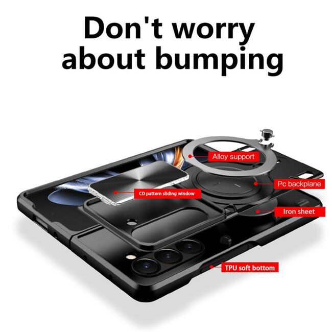 Husa pentru  Samsung Galaxy Z Fold 7 cu protecție pentru cameră și suport magnetic integrat Ring Shockproof, Rose Gold