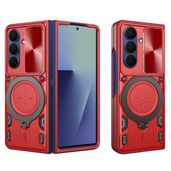 Husa pentru  Samsung Galaxy Z Fold 7 cu protecție pentru cameră și suport magnetic integrat Ring Shockproof, Rosu