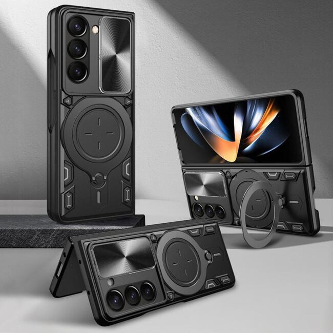 Husa pentru  Samsung Galaxy Z Fold 7 cu protecție pentru cameră și suport magnetic integrat Ring Shockproof, Rosu