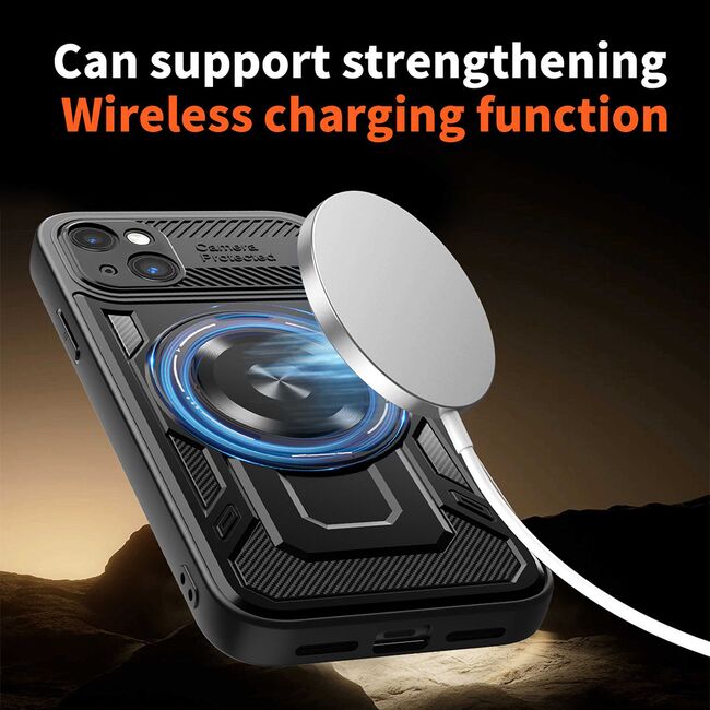 Husa pentru  iPhone 15 Plus TitanX HaloStand Pro cu Inel Pivotant Magnetic 360° & Kickstand, Textura Carbon, protectie lentile - Mov