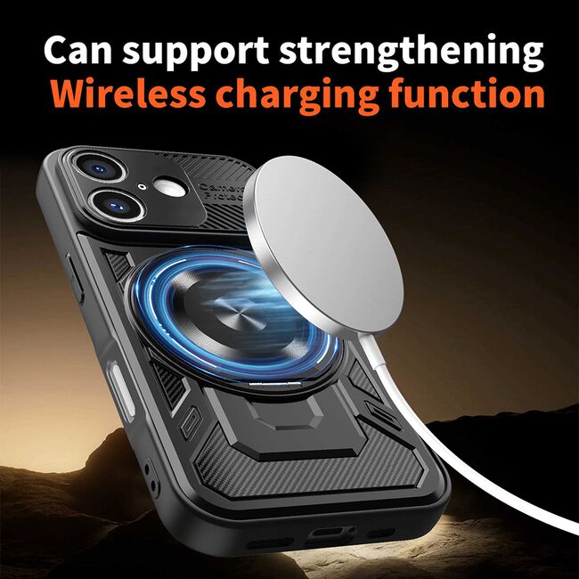 Husa pentru  iPhone 16 Plus TitanX HaloStand Pro cu Inel Pivotant Magnetic 360° & Kickstand, Textura Carbon, protectie lentile - Mov