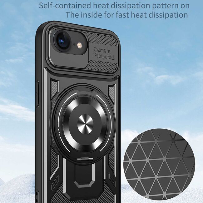 Husa pentru  iPhone 16e TitanX HaloStand Pro cu Inel Pivotant Magnetic 360° & Kickstand, Textura Carbon, protectie lentile - Mov