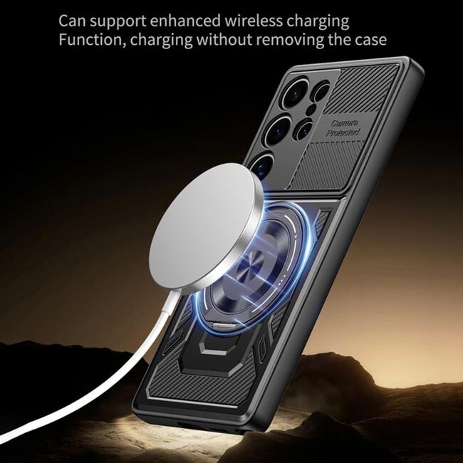 Husa pentru Samsung Galaxy S20 FE TitanX HaloStand Pro cu Inel Pivotant Magnetic 360° & Kickstand, Textura Carbon, protectie lentile - Albastru