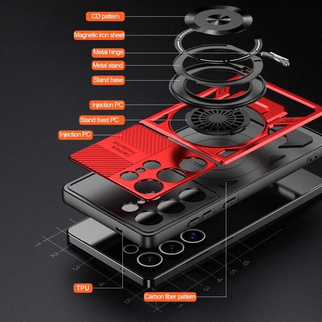 Husa pentru Samsung Galaxy S20 FE TitanX HaloStand Pro cu Inel Pivotant Magnetic 360° & Kickstand, Textura Carbon, protectie lentile - Mov