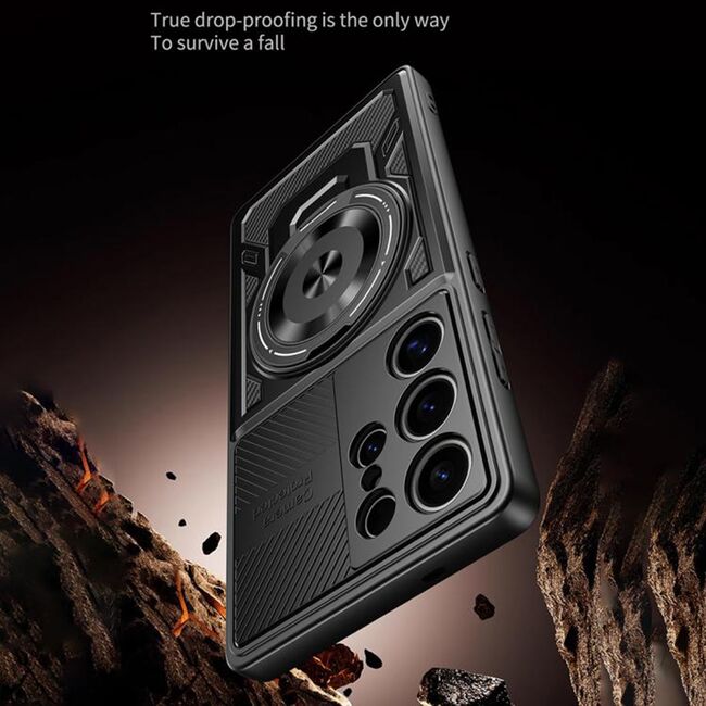 Husa pentru Samsung Galaxy S20 FE TitanX HaloStand Pro cu Inel Pivotant Magnetic 360° & Kickstand, Textura Carbon, protectie lentile - Mov