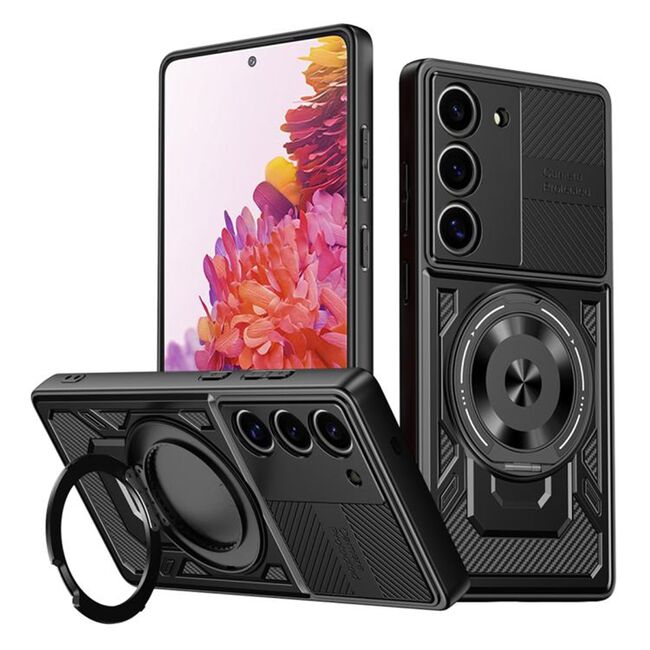 Husa pentru Samsung Galaxy S20 FE TitanX HaloStand Pro cu Inel Pivotant Magnetic 360° & Kickstand, Textura Carbon, protectie lentile - Negru