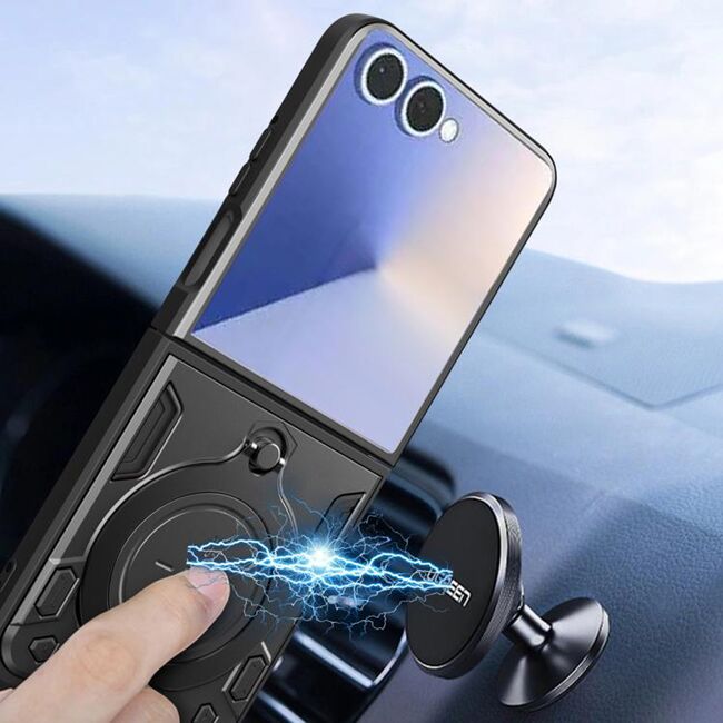 Husa pentru Samsung Galaxy Z Flip 7 cu suport magnetic integrat Ring Shockproof, Albastru