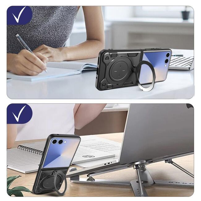 Husa pentru Samsung Galaxy Z Flip 7 cu suport magnetic integrat Ring Shockproof, Mov