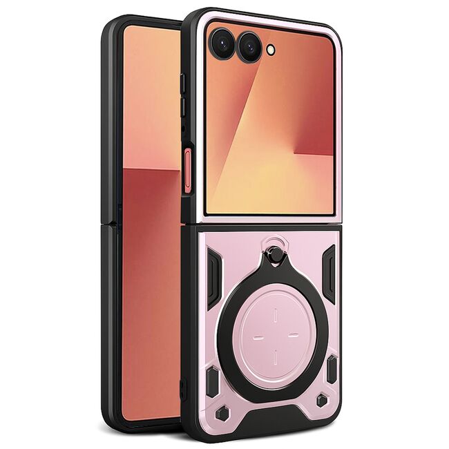 Husa pentru Samsung Galaxy Z Flip 7 cu suport magnetic integrat Ring Shockproof, Rose Gold