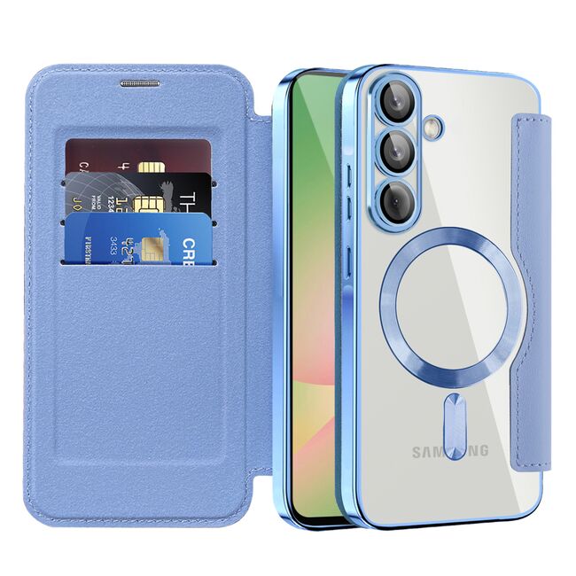 Husa pentru  Samsung Galaxy A56 EliteBook Executive Tip Carte cu Protectie RFID, Compatibilitate MagSafe si protectie lentile Transparent - Albastru deschis