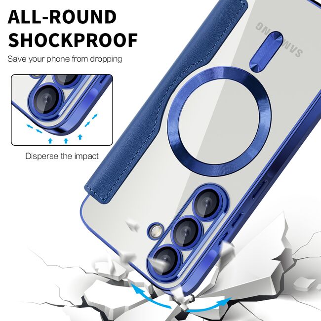 Husa pentru  Samsung Galaxy A56 EliteBook Executive Tip Carte cu Protectie RFID, Compatibilitate MagSafe si protectie lentile Transparent - Albastru